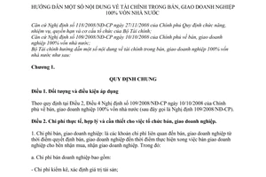 Thông tư 202/2009/TT-BTC hướng dẫn nội dung  tài chính trong bán, giao doanh nghiệp 100% vốn nhà nước