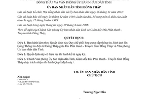 Quyết định 1424/QĐ-UBND-HC cung cấp thông tin hình ảnh Cổng Thông tin điện tử Đồng Tháp 2009