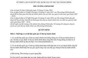 Quyết định 1699/QĐ-TTg thiết lập cơ sở dữ liệu quốc gia thủ tục hành chính