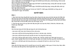 Quyết định 31/2009/QĐ-UBND giá nhà xây dựng mới trên địa bàn tỉnh Đắk Lắk