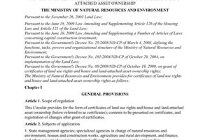 Circular No. 17/2009/TT-BTNMT of October 21, 2009, providing for certificates of land use rights and house and land-attached asset ownership