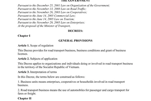 Decree No. 91/2009/ND-CP of October 21, 2009, on road transport business and business conditions