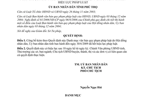 Quyết định 3437/2009/QĐ-UBND công bố Danh mục văn bản quy phạm Phú Thọ hết hiệu lực