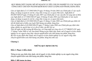 Thông tư 10/2009/TT-BNV quy định chức danh, mã số ngạch  tiêu chuẩn nghiệp vụ các ngạch công chức chuyên ngành kiểm soát chất lượng sản phẩm