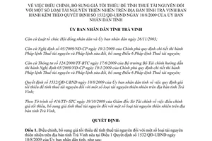 Quyết định 1993/QĐ-UBND năm 2009 điều chỉnh 1532/QĐ-UBND giá tính thuế tài nguyên Trà Vinh