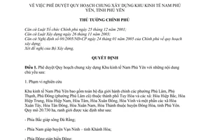 Quyết định 1712/QĐ-TTg  phê duyệt Quy hoạch chung xây dựng Khu kinh tế Nam Phú Yên tỉnh Phú Yên