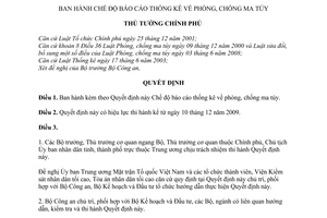 Quyết định 127/2009/QĐ-TTg  Chế độ báo cáo thống kê về phòng, chống ma túy