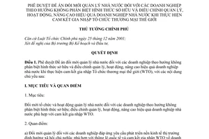 Quyết định 1715/QĐ-TTg Đề án đổi mới quản lý nhà nước  các doanh nghiệp theo hướng không phân biệt hình thức sở hữu cam kết gia nhập Tổ chức WTO