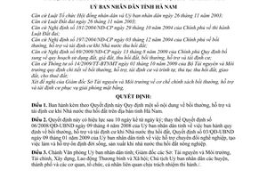 Quyết định 30/2009/QĐ-UBND bồi thường, hỗ trợ tái định cư khi Nhà nước thu hồi đất trên địa bàn tỉnh Hà Nam