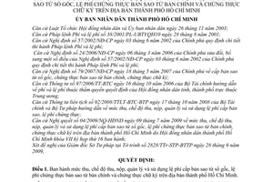 Quyết định 82/2009/QĐ-UBND mức thu nộp, quản lý và sử dụng lệ phí cấp bản sao từ sổ gốc, chứng thực bản sao từ bản chính chữ ký