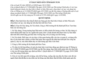 Quyết định 57/2009/QĐ-UBND giá cho thuê nhà ở sở hữu Nhà nước chưa được cải tạo, xây dựng lại trên địa bàn tỉnh Kon Tum