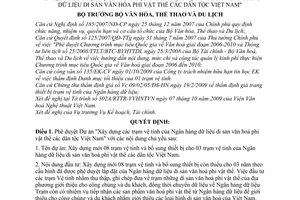 Quyết định 3885/QĐ-BVHTTDL phê duyệt Dự án Xây dựng các trạm vệ tinh Ngân hàng dữ liệu di sản văn hoá phi vật thể các dân tộc Việt Nam