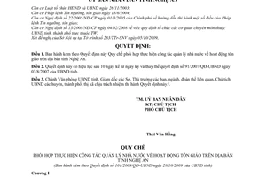 Quyết định 101/2009/QĐ-UBND Quy chế phối hợp thực hiện công tác quản lý nhà nước hoạt động tôn giáo