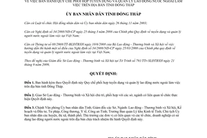 Quyết định 1471/QĐ-UBND.HC năm 2009 phối hợp tuyển dụng quản lý lao động nước ngoài Đồng Tháp