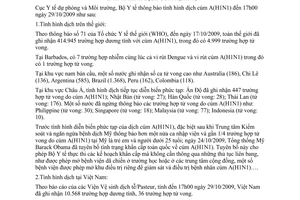 Thông báo 2136/TB-DPMT tình hình dịch cúm A(H1N1)