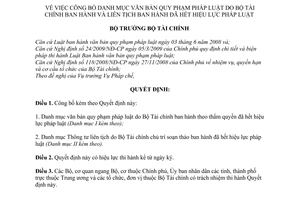 Quyết định 2684/QĐ-BTC công bố danh mục văn bản quy phạm pháp luật liên tịch đã hết hiệu lực pháp luật