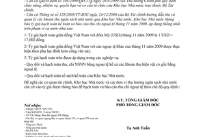 Thông báo 1987/TB-KBNN  tỷ giá hạch toán ngoại tệ tháng 11 năm 2009