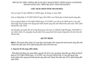 Quyết định 3869/QĐ-UBND năm 2009 bổ sung Quy hoạch mạng lưới kinh doanh xăng dầu Thanh Hóa