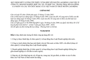 Nghị định 97/2009/NĐ-CP quy định mức lương tối thiểu vùng  người lao động làm việc ở công ty, doanh nghiệp