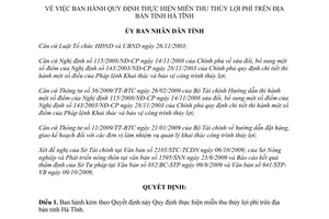 Quyết định 32/2009/QĐ-UBND thực hiện miễn thu thủy lợi phí Hà Tĩnh