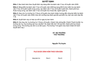 Quyết định 3657/QĐ-BYT bảng kiểm tra Bệnh viện Y học cổ truyền năm 2009