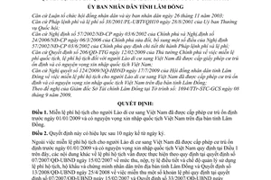 Quyết định 79/2009/QĐ-UBND miễn lệ phí hộ tịch cho người Lào di cư sang Việt Nam theo Quyết định 206/QĐ-TTg