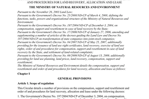 Circular No. 14/2009/TT-BTNMT of October 01, 2009, detailing the compensation, support and resettlement and order of and procedures for land recovery, allocation and lease