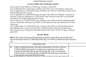 Quyết định 34/2009/QĐ-UBND điều chỉnh thu phí thẩm định cấp Giấy chứng nhận quyền sử dụng đất