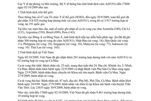 Thông báo 1878/TB-DPMT tình hình dịch cúm AH1N1