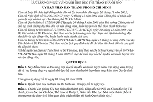 Quyết định 74/2009/QĐ-UBND chế độ huấn luyện viên, vận động viên, trọng tài và lực lượng phục vụ ngành thể dục thể thao thành phố