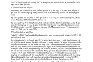 Thông báo 1898/TB-DPMT tình hình dịch cúm AH1N1