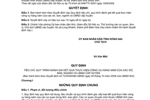 Quyết định 72/2009/QĐ-UBND tiêu chí, quy trình đánh giá kết quả thực hiện công vụ hàng năm các sở, ban, ngành