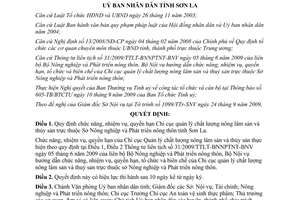 Quyết định 41/2009/QĐ-UBND chức năng nhiệm vụ Chi cục Quản lý chất lượng Sơn La