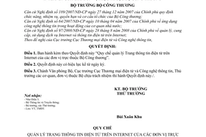 Quyết định 4907/QĐ-BCT quy chế quản lý trang thông tin điện tử trên internet của các đơn vị Bộ Công thương