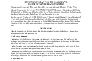 Nghị quyết 18/2009/NQ-HĐND chế độ dinh dưỡng vận động viên Bắc Kạn