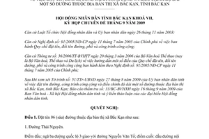 Nghị quyết 16/2009/NQ-HĐND đặt tên đường công trình công cộng điều chỉnh độ dài đường Bắc Kạn