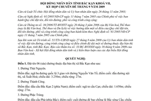 Nghị quyết 19/2009/NQ-HĐND đặt tên đường công trình công cộng Bắc Kạn