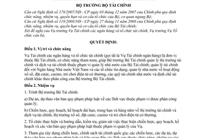 Quyết định 2456/QĐ-BTC chức năng, nhiệm vụ, quyền hạn cơ cấu tổ chức Vụ Tài chính các ngân hàng Tổ chức tài chính
