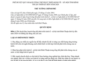 Quyết định 120/2009/QĐ-TTg  phát triển kinh tế  xã hội tỉnh Bình Thuận thời kỳ đến năm 2020