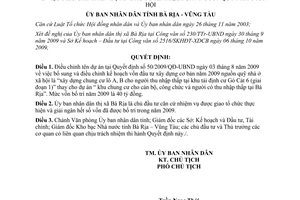 Quyết định 72/2009/QĐ-UBND điều chỉnh tên dự án đầu tư kế hoạch 2009 Bà Rịa