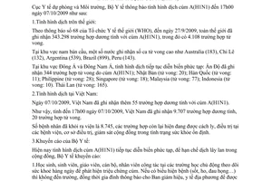 Thông báo 1928/TB-DPMT tình hình dịch cúm AH1N1