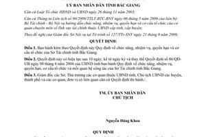 Quyết định 105/2009/QĐ-UBND chức năng nhiệm vụ quyền hạn Sở Tài chính Bắc Giang