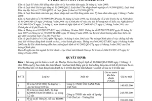 Quyết định 77/2009/QĐ-UBND điều chỉnh bảng giá tối thiểu dùng làm căn cứ tính lệ phí trước bạ truy thu thuế hoạt động kinh doanh xe ô tô