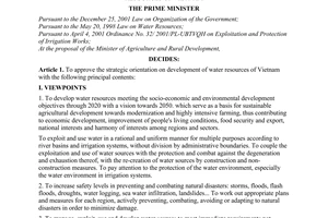 Decision No. 1590/QD-TTg of October 09, 2009, approving the strategic orientation on development of water resources of Vietnam