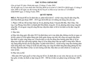 Quyết định 1588/QĐ-TTg  phê duyệt Đề án ổn định dân cư, phát triển kinh tế - xã hội vùng chuyển dân sông Đà, tỉnh Hòa Bình giai đoạn 2009 – 2015