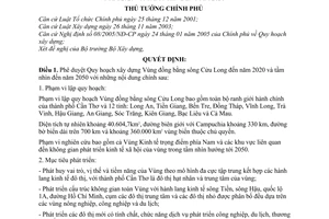 Quyết định 1581/QĐ-TTg phê duyệt quy hoạch xây dựng vùng đồng bằng sông Cửu Long đến năm 2020 và tầm nhìn đến năm 2050