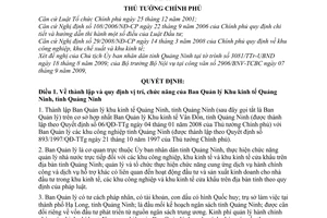 Quyết định 1586/QĐ-TTg thành lập Ban Quản lý Khu kinh tế Quảng Ninh