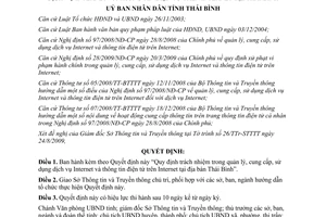 Quyết định 15/2009/QĐ-UBND quản lý cung cấp sử dụng dịch vụ Internet thông tin điện tử Thái Bình