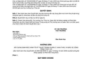 Quyết định 2891/QĐ-BNN-TL  Hướng dẫn xây dựng định mức kinh tế