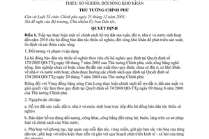 Quyết định 1592/QĐ-TTg chính sách hỗ trợ đất sản xuất, đất ở, nhà ở  nước sinh hoạt đến 2010 cho hộ đồng bao dân tộc thiểu số nghèo,đời sống khó khăn